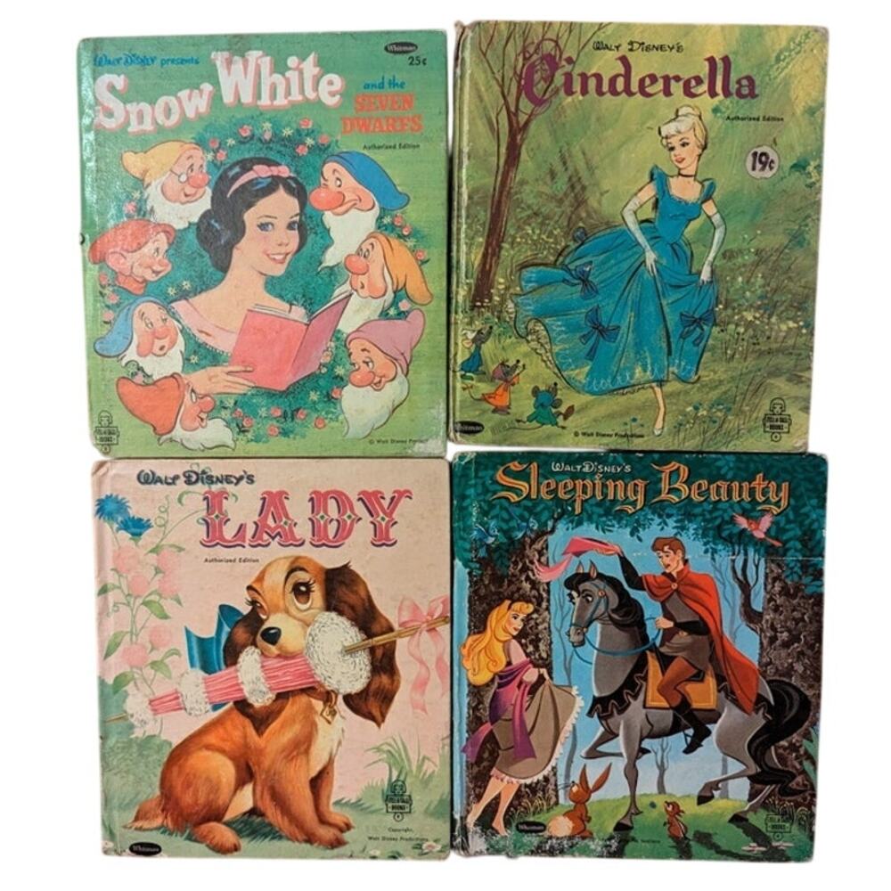 Vtg Disney Princess Books: Sleeping Beauty, Snow White, Lady, and Cinderella